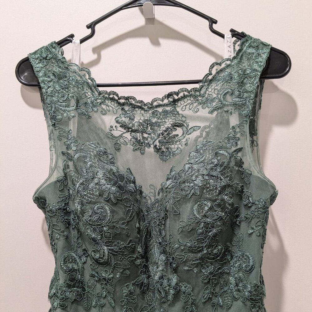 Azazie Green Lace Bodice Chiffon Gown with Side Slit - Picture 7 of 10